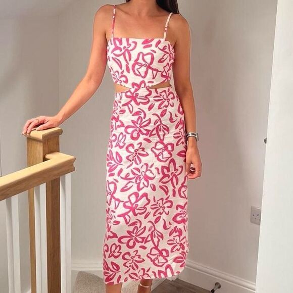 Mango printed linen blend dress with cut out details - Picture 1 of 10